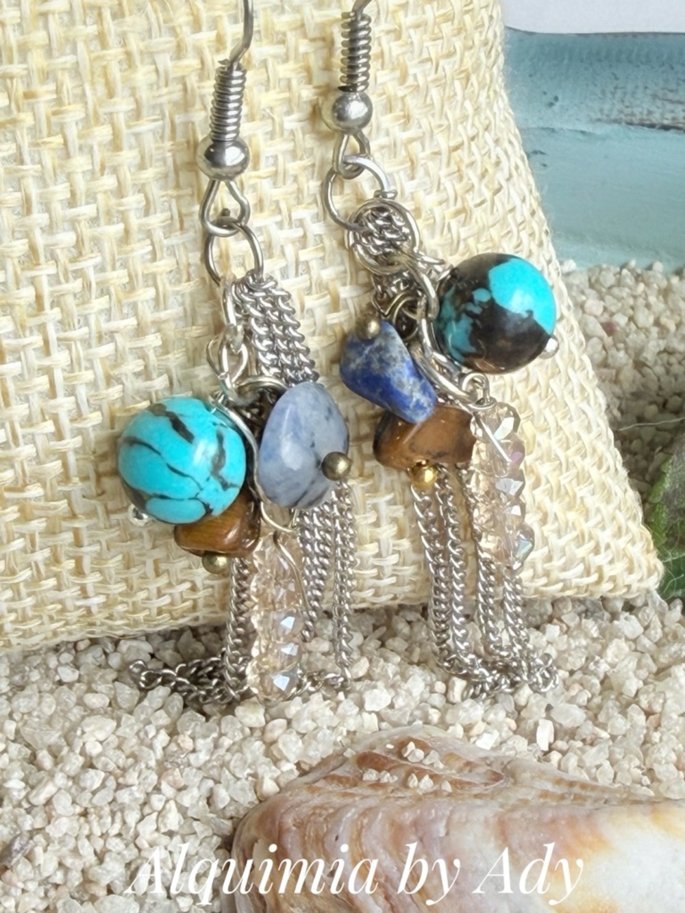 TURQUOISE AND tassels | Shoulder duster earrings - Picture 4 of 4